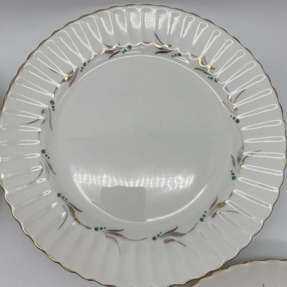 Fondeville EmbassyWare England Bone China Gold Leaf Cut Trim Set Of 6 Plates
